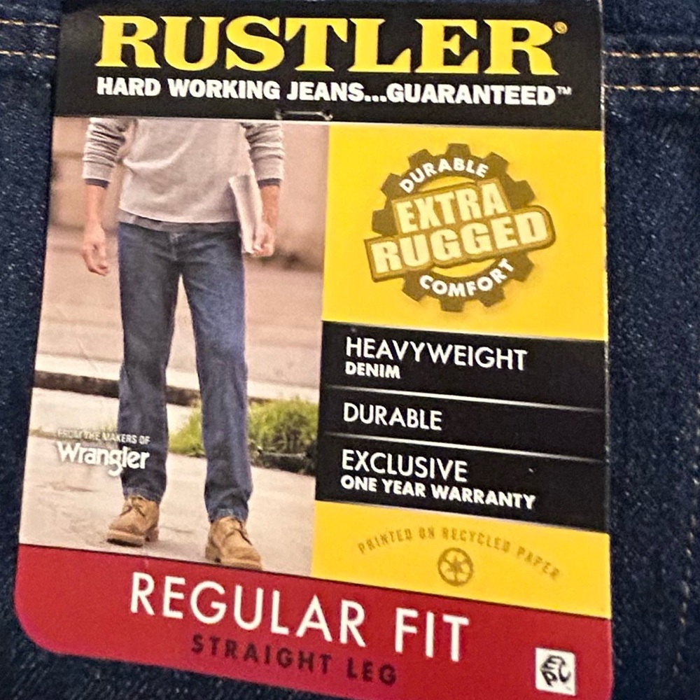 rustler regular fit straight leg heavyweight denim durable blue jeans
